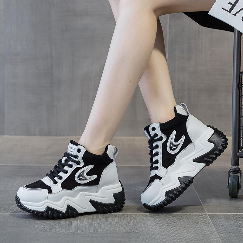 791 Inner Height Increase 7 Leather Little White Shoes for Women's Autumn and Winter New Versatile Thick-soled Pine