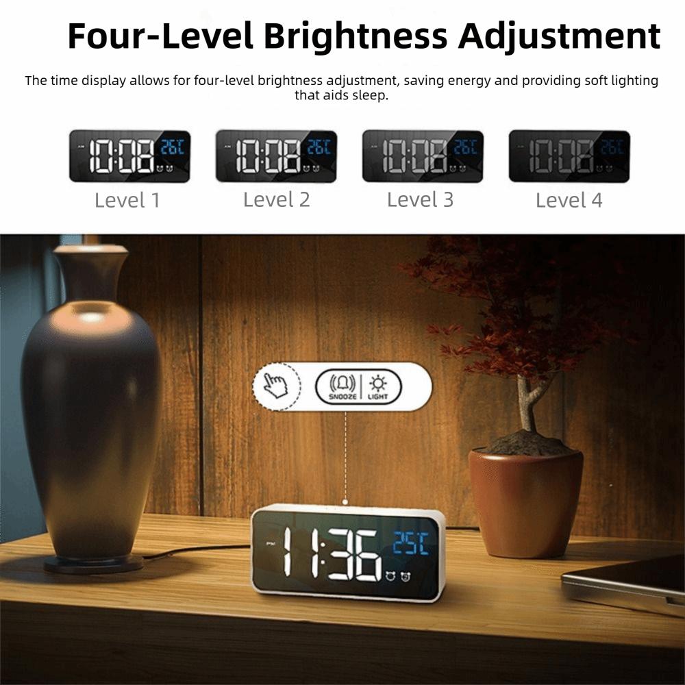 Voice Control Music Alarm Clock Mirror Desk Clock Ringtones LED Digital Clock  Home Office