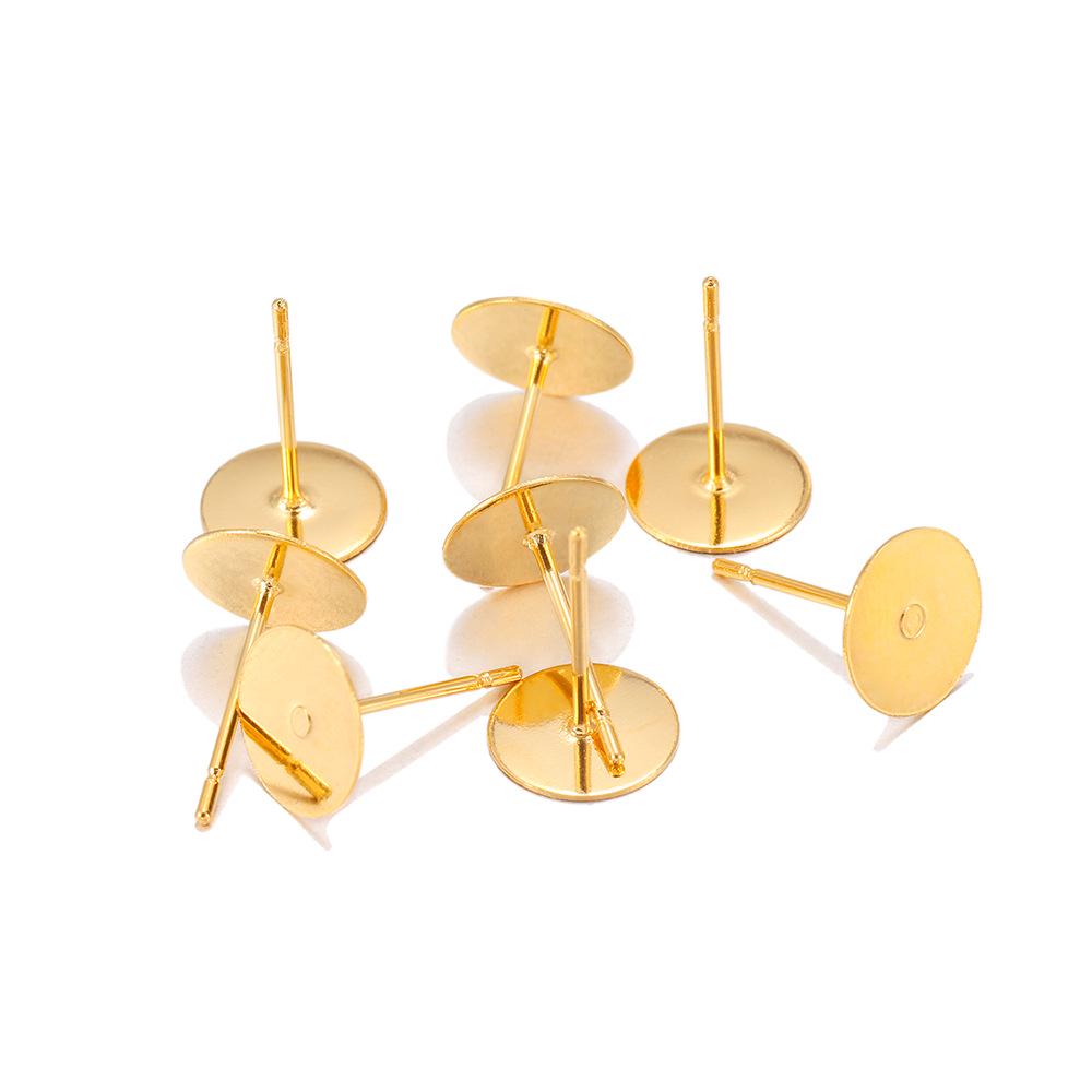 Gold Stainless Steel DIY Earring Studs with Notched Pins & Flat Bottom Backs