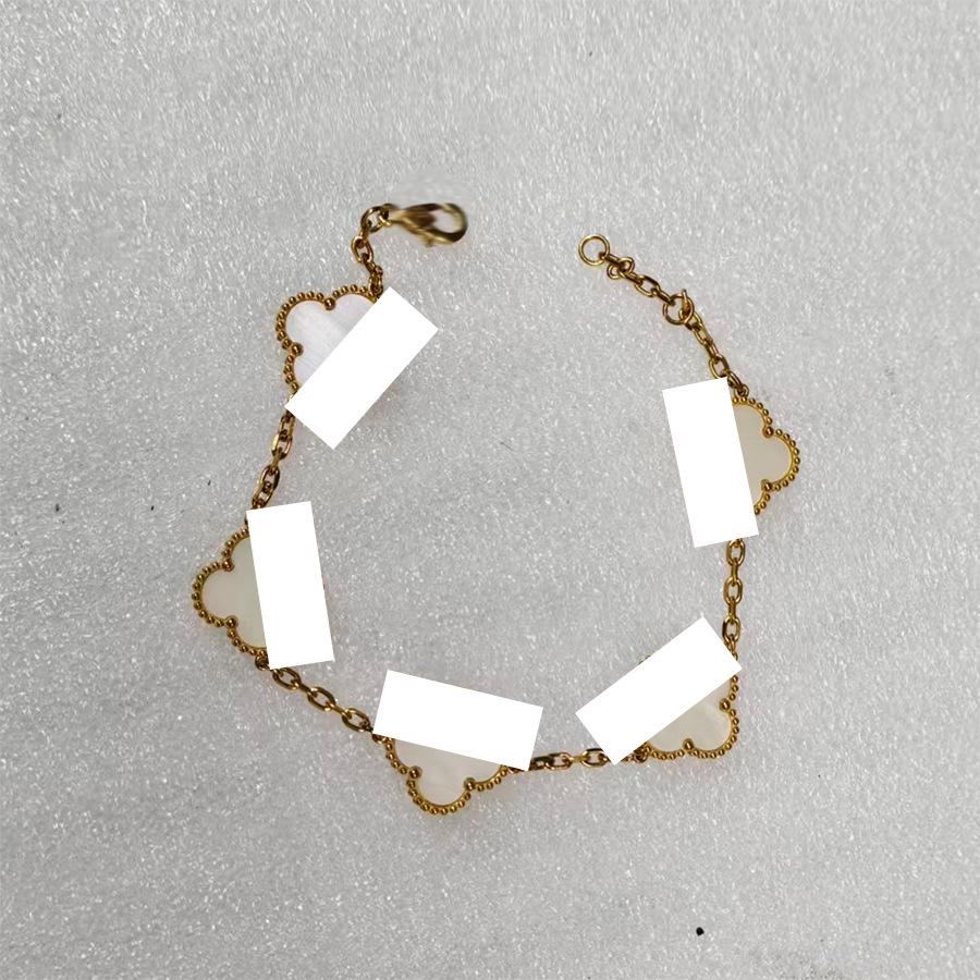 Premium Four-Leaf Clover & Five-Flower Bracelet for Women - White Mother-of-Pearl & Red Shell, Real Gold Plated, Non-Fading, 15mm