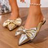 Fashion Women Slippers Luxury Pointy Bow Sandals Bowknot Slingback Pointed Toe Slippers Slip on Low Heels Casual Shoes Slides Women