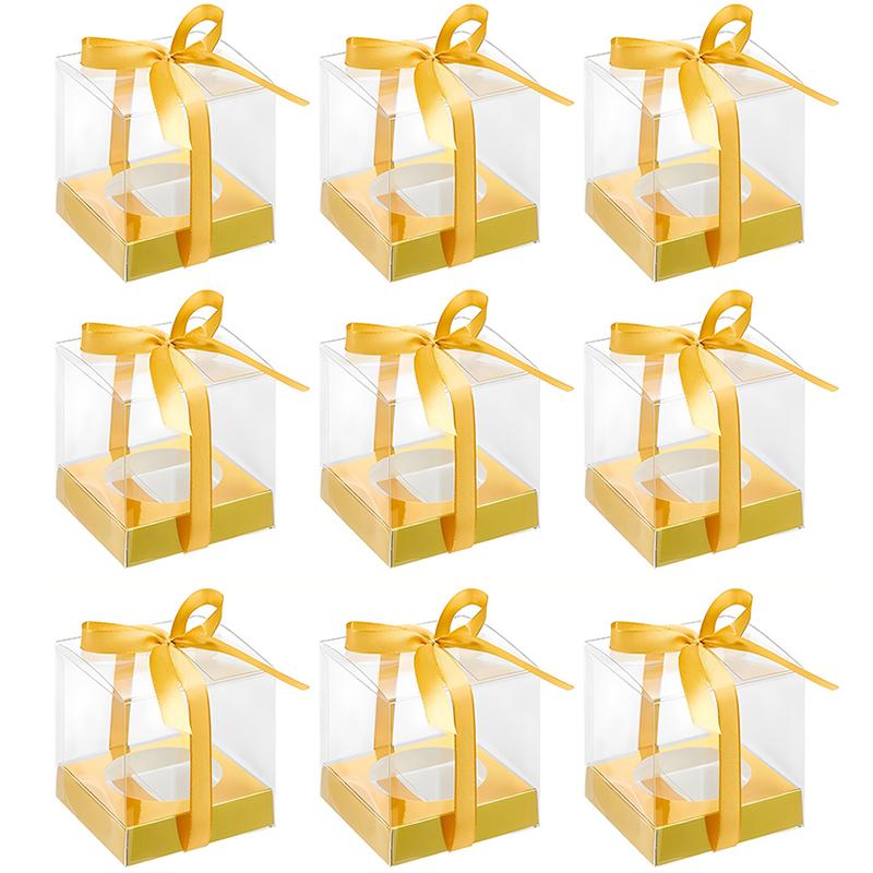 WTEMPO DIY Foldable Clear Gift Boxes with Ribbons for Wedding Favors Birthday Gifts and Festive Party Supplies Transparent Plastic Packaging Boxes