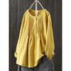 Spring and Autumn Loose Long-sleeved Pleated Round Neck Literary Retro Plus Size Cotton and Linen Shirt Women