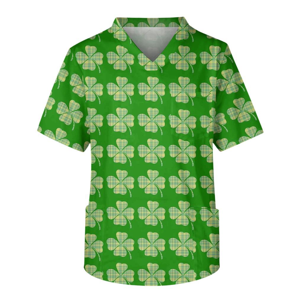 Men's Casual Short-Sleeved V-Neck Printed Front Pocket Top