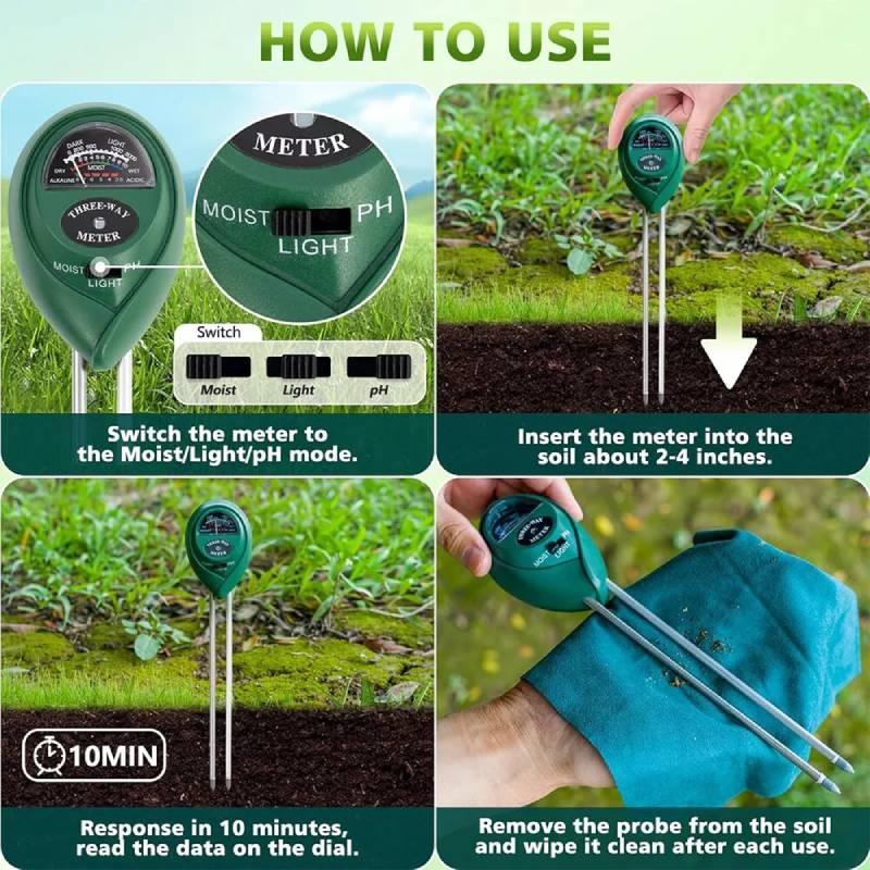 In1 3 Soil Ph Tester Water Moisture Light Test Meter Kit For Garden Tool Plant