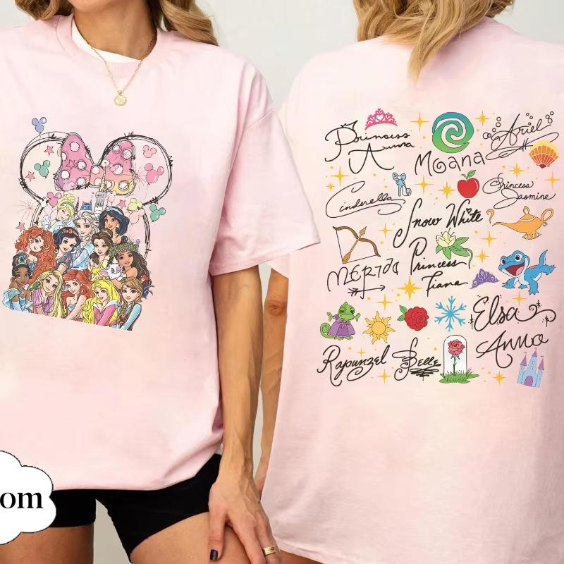 2026 Watercolor Magic Castle Princess Signature Sketch Print Stylish Unisex TShirt Short Sleeve Relaxed Plus Size Top
