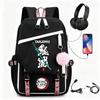 Anime Printed Canvas Backpack With USB Charging Port Teens Students School Travel Unisex