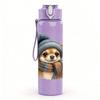 1PC Warm Hat Chihuahua Cartoon 750ml Color Plastic Sports Water Bottle Leakproof Flip Straw Lid Suitable for Sports Office Home Use