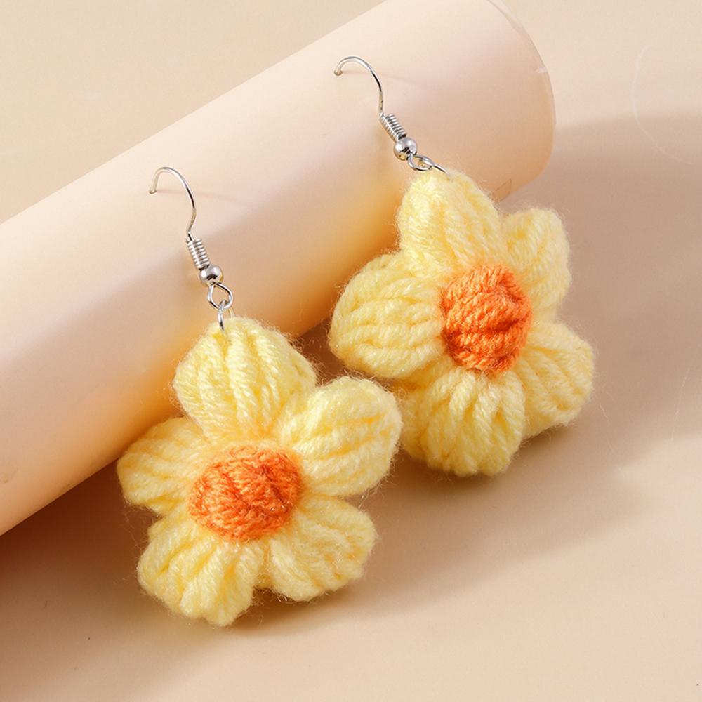 Fashion Handmade Knitted Sunflower Earrings for Women Girls Flower Dangle Drop Earrings Party Holiday Jewelry Gifts