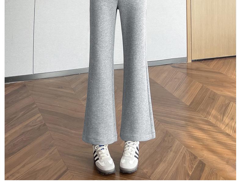 Pantalon gris taille haute petite micro-évasé – Cache-hanches, amincissant, sportif et court pour femmes en automne