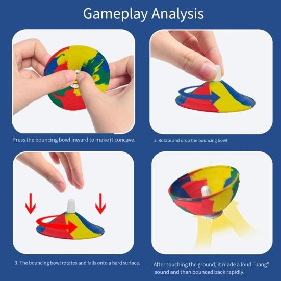 Stress Relief Bounce Bowl Toy Rubber Bouncing Bowl Fidget Toy Anti-anxiety Colorful Jumping Bowl Toy Party Favors