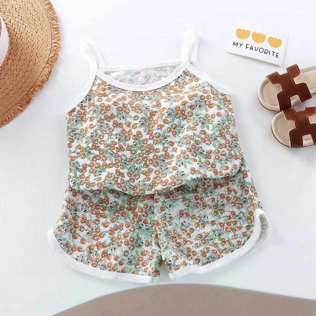 Kids Summer Cotton Camisole Set Thin Breathable Sleeveless Home Wear Boys Girls Baby Pajamas
