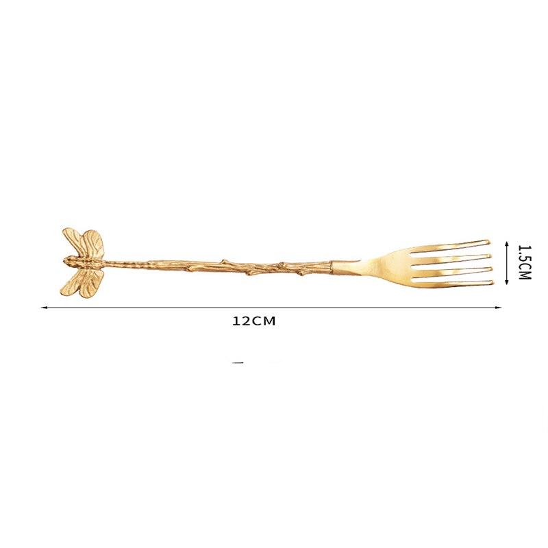 6pcs Stainless Steel Vintage Forest Style Coffee Spoon Dessert Spoon Dragonfly Branch Spoon Gift Craft Ice Cream Fork Spoon Set