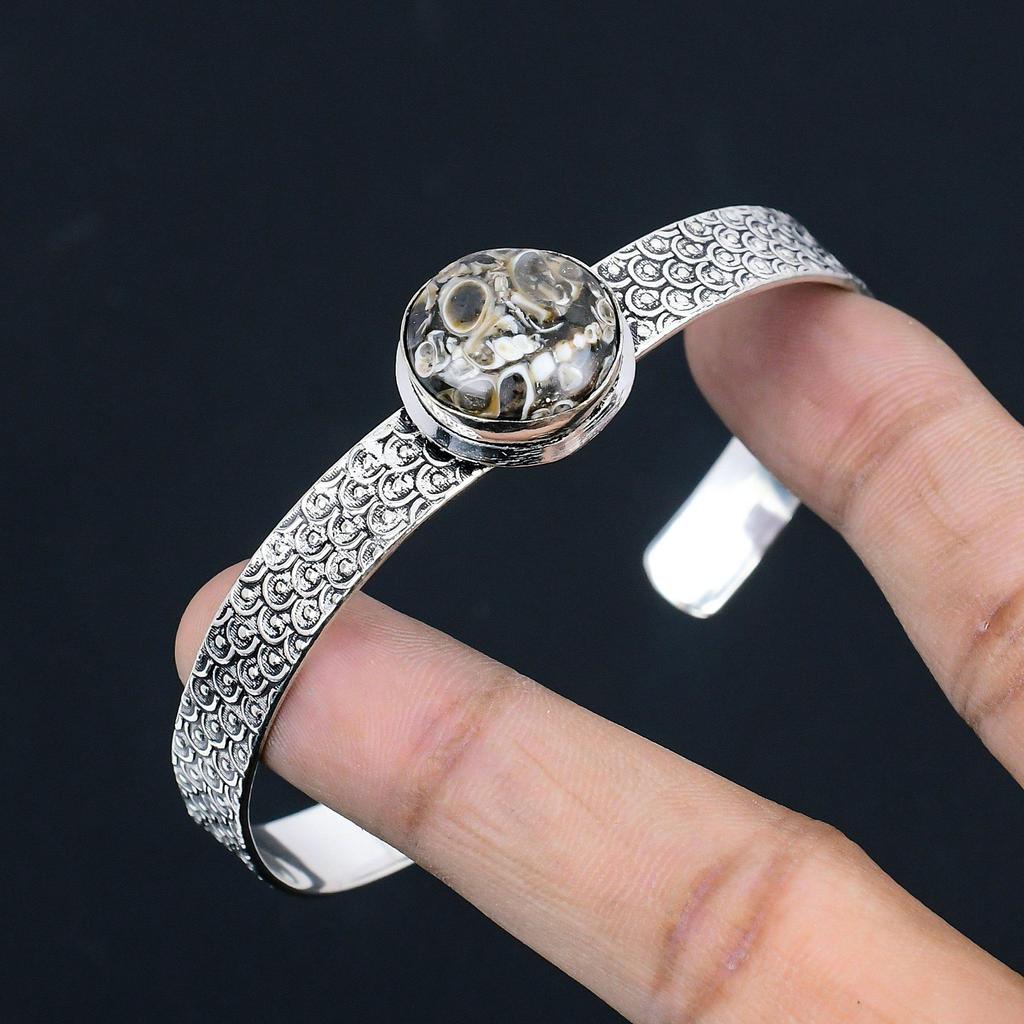 Offre Fête des Filles Argent 925 Agate Turritelle Naturelle Bracelet Anniversaire Mère