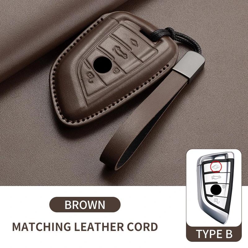 Genuine Leather Auto Smart Key Fob Cover Case Housing Fit For Bmw X1 X3 X5 X6 X7 1 3 5 6 7 Series G20 G30 G11 F15 F16 G01 G02 F48 Keyless Key Fob