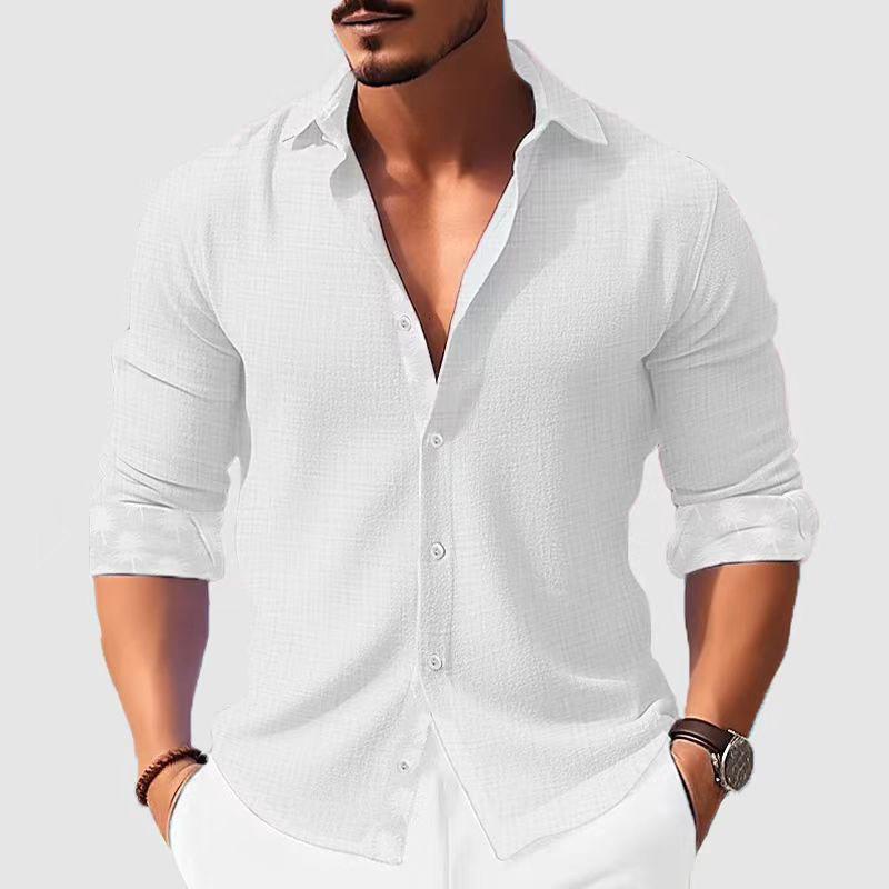 

Spring Autumn Solid Beach Shirts Men Long Sleeve Fashion Casual Shirts L білий