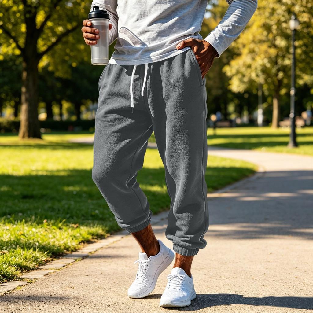 Men's Color Sweatpants with Elastic Waist and Cuffed Ankles for Casual Wear