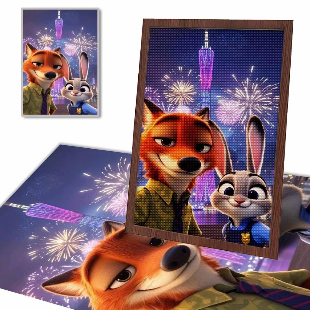 Diamantmosaik Buntes Diamantbild Nick und Polizistin Judy Das Kaninchen Vollrund Stickerei Cartoon Kreative Hobbys Wanddekor