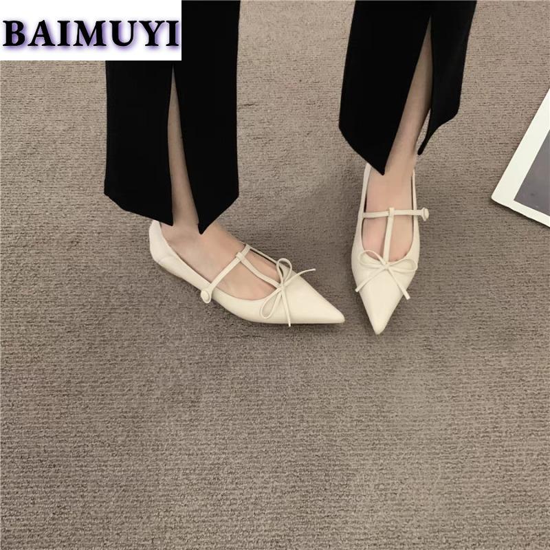 Mulheres Bow Flats Bico Fino Mocassins Sapatos de Couro Outono Marca Nova 2025 Tendência Sexy Festa Vestido Sapatos Elegantes Zapatillas Mujer
