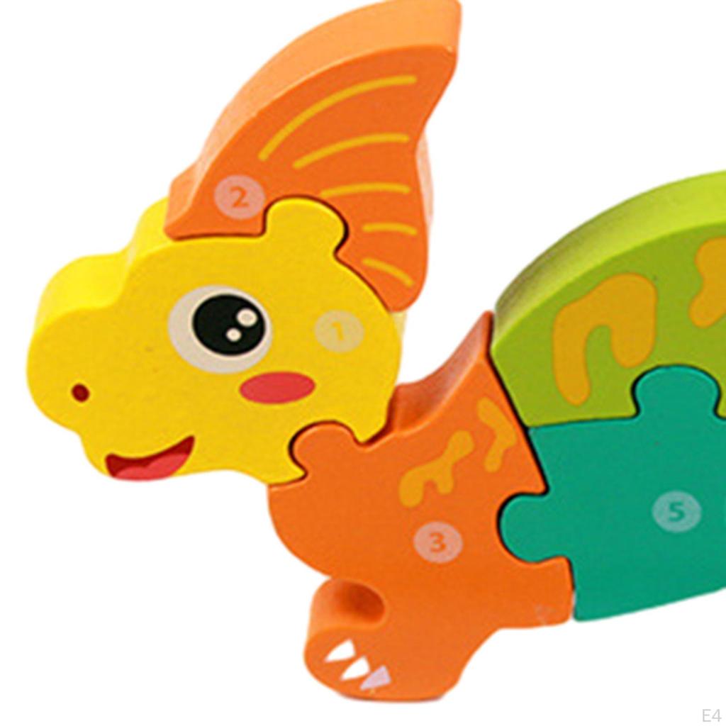 Children's Wooden Puzzle Dino Colors 3D Cognition Interactive Animals Montessori Toys for Children