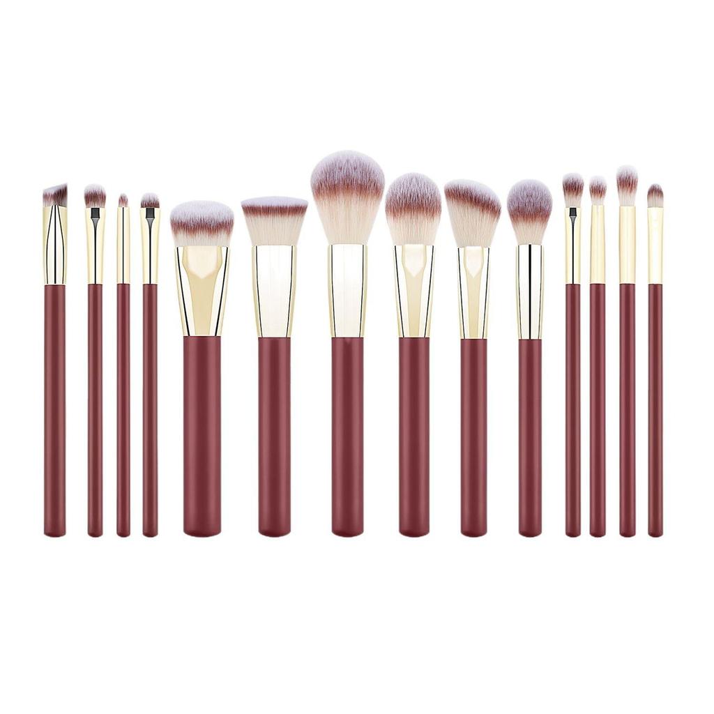 Burgundy 16-Piece Makeup Brush Set: Soft Bristle Foundation, Eyeshadow, and Blush Brushes