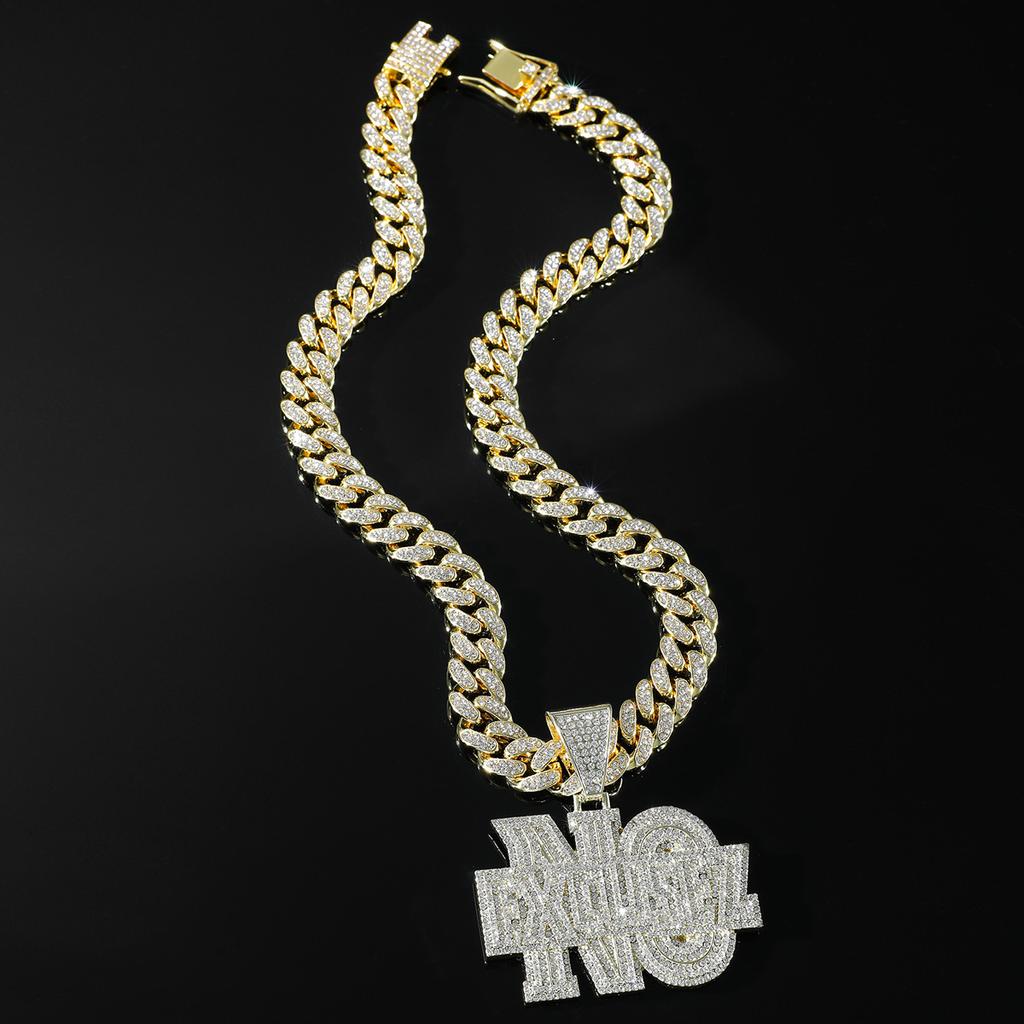 Full Diamond Letter NO Cuban Chain Pendant, Hip-hop Fashion Design Necklace, European and American Personalized Men's Jewelry
