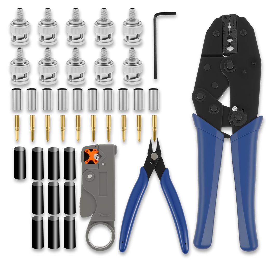 BNC Crimp Tool Professional Coaxial Cable Tool Kit Wire Lug Tube Terminal Crimper Hex Crimp Tools Pliers for RG58 RG59 RG6