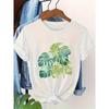 Wo White Tropische Palme & Monstera T-Shirt - Entspannte Passform Kurzarm Rundhals-T-Shirt mit H-Linien-Silhouette