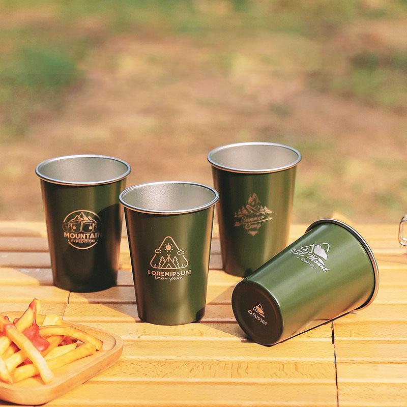 Outdoor 304 Stainless Steel Water Cup Milk Cup White Wine Cup Ins Coffee Cold Drink Cup Camping Beer Cup 350ml