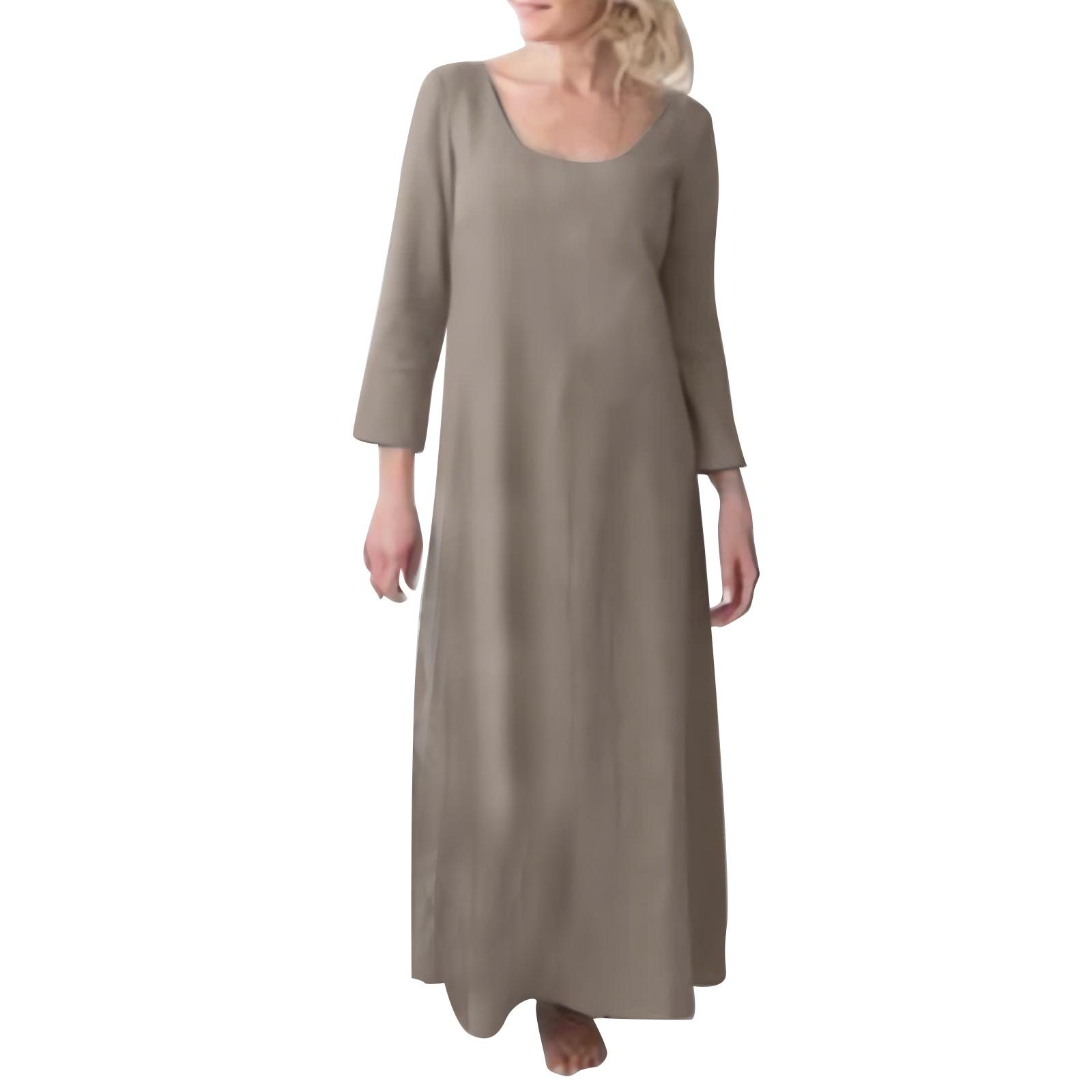 

Женское модное повседневное хлопковое льняное платье однотонное длинное платье с длинным рукавом XL хаки