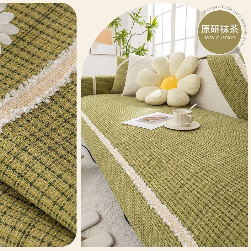 Cotton Flax Sofa Cushion Chenille Cotton Hemp Antiskid Sofa Cover Universal for All Season Bordure Couch Cover
