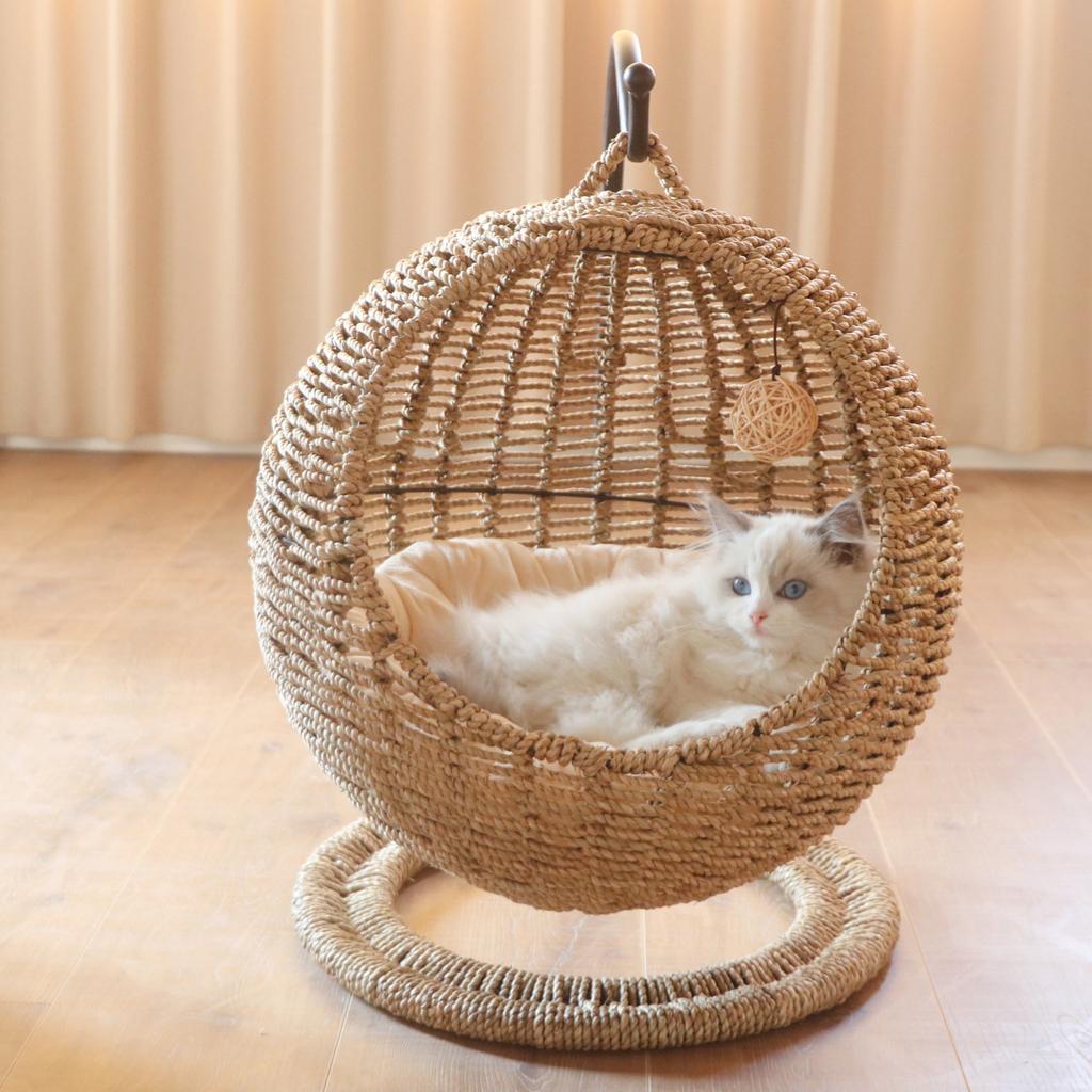 Buy Handmade Wicker Cat Bed Basket Swing Pet House Nest for Small Dogs