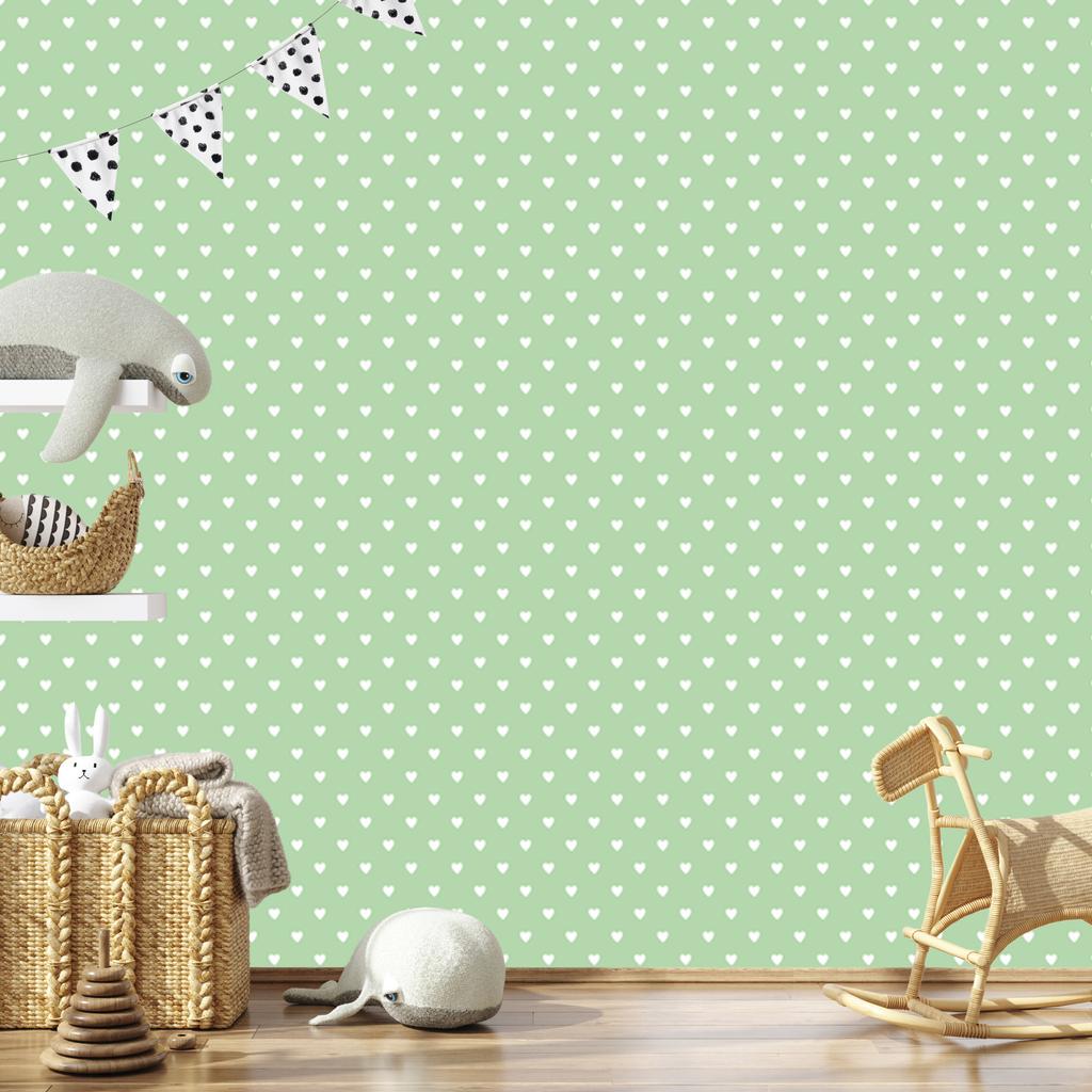 Mint and White Hearts Wallpaper 50x1000
