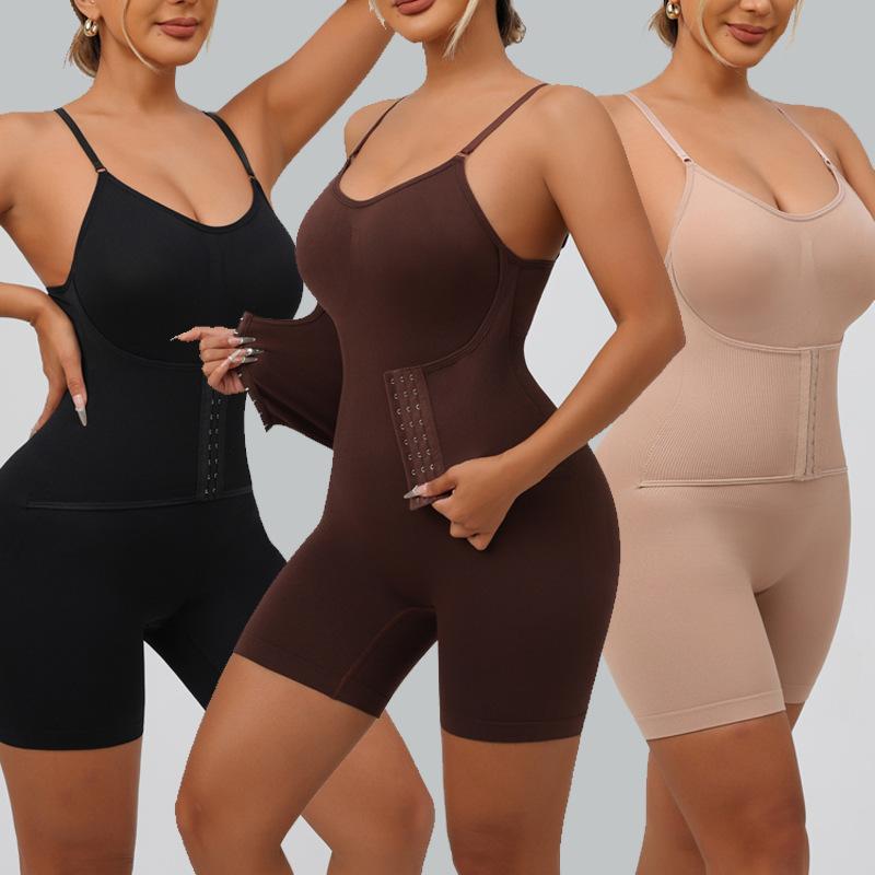 Spaghetti Strap Front Hook Buckle Full Body Tummy Control Slimming Shapewear Bodysuit