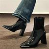 Fashion 2024 Autumn Winter Patent Leather Shoes Women Chunky Heels Boots Sexy High Heel Short Boots Women Botas De Mujer
