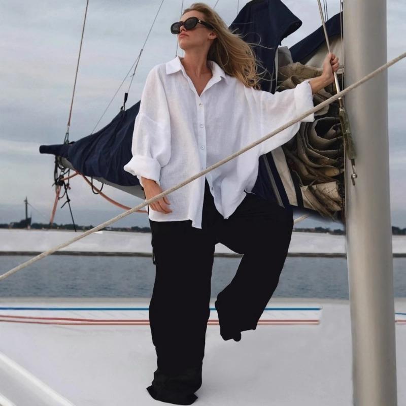 Spring Summer Loose Casual Women Shirts Female Fashion Office Long Sleeved Blouse Solid Color Lapel Buttons Simple Tops Ladies Clothing