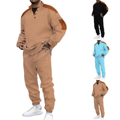 Men'S Solid Color Padded Long Sleeved Sweatshirt, Long Pants, Stand Up Collar Sweatshirt+Sweatpants