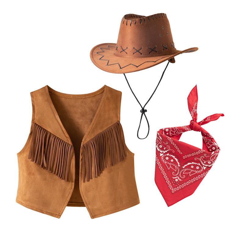 Gilet Western con Frange per Bambini Costume da Gioco di Ruolo Può Essere Abbinato con Foulard Cappello
