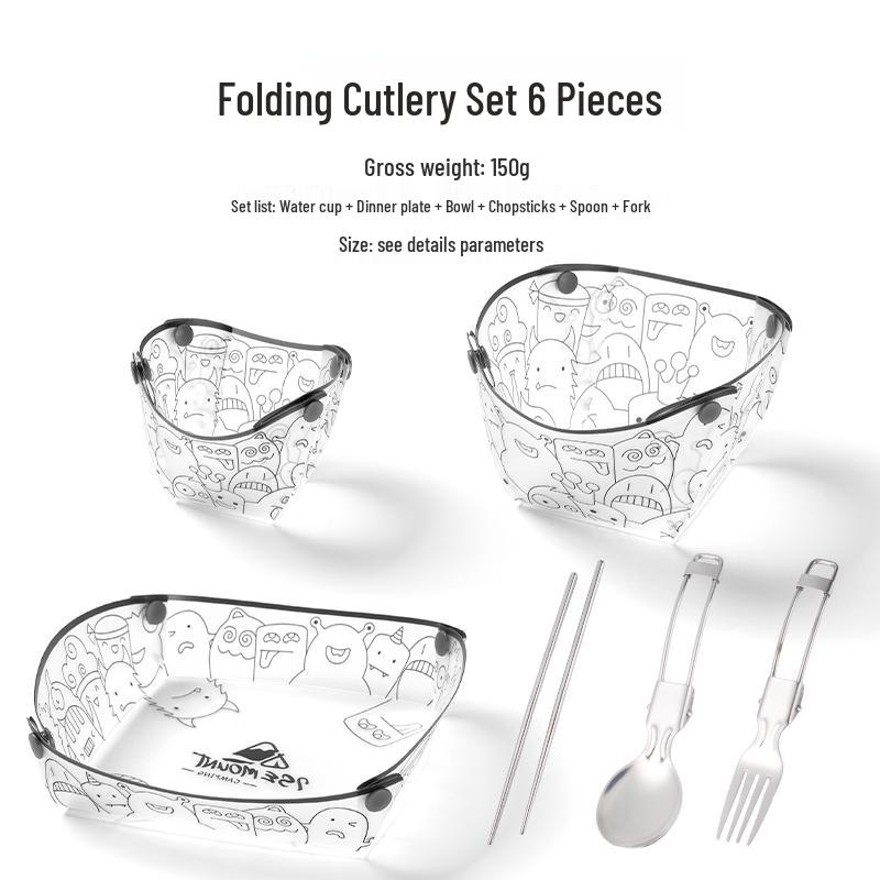 Portable Multi-Purpose Cutlery Set with Folding Bowl, Plate, Coffee Filter, Funnel, and Water Cup