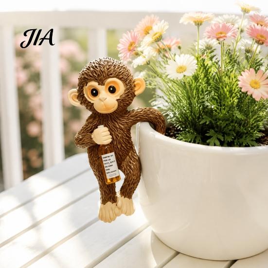 Small Garden Figurine Planter Hanging Monkey Statue, Resin Plant Pot Hugger, Birthday Present for Mom Cute Miniature Flower Edge Decoration