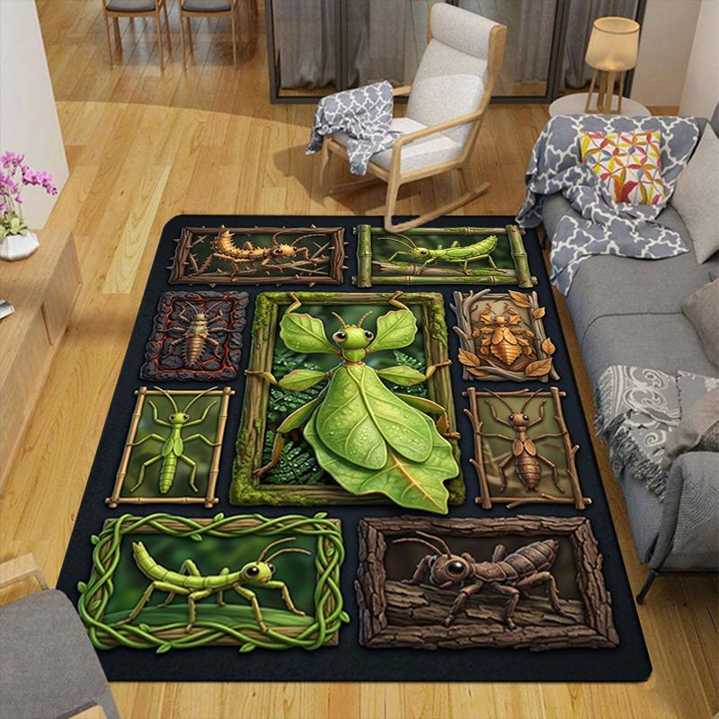 Insect Collection Pattern Rug Floor Mat for Living Room or Bedroom Soft and Comfortable Carpet a Gift for Birthday and Holiday.