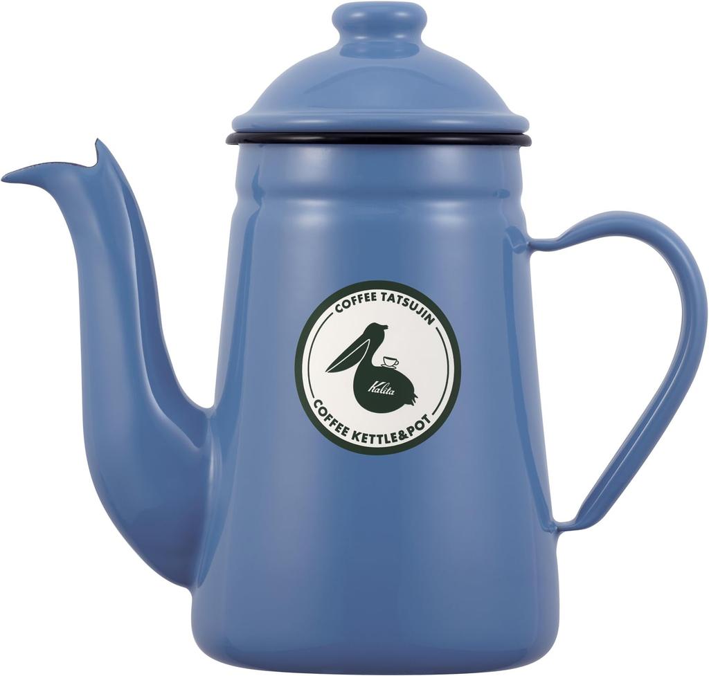 Kalita 1000ml Enamel Coffee Made in Excellent Heat Direct 1L Drip Coffee Server Pot, Blue, Japan, Retention, Heat, Pelican, #52307, Pot, Kettle,