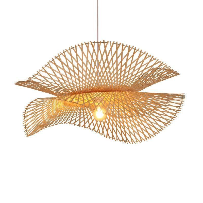 Floating Double Lotus Leaves Hand-woven Bamboo Ceiling Fixture Ancient Natural Rattan Pendant Lighting Ceiling Hang Light