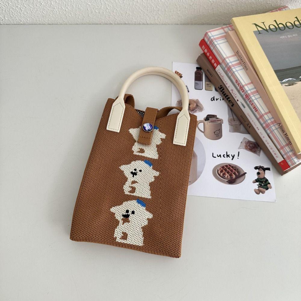 Mini Studentyczne Rysunkowe Dzianinowe Torby na Zakupy Damskie Wielokrotnego Użytku Crossbody Casual Węzeł Torba na Nadgarstek Studencka Torba Tote Torba na Telefon
