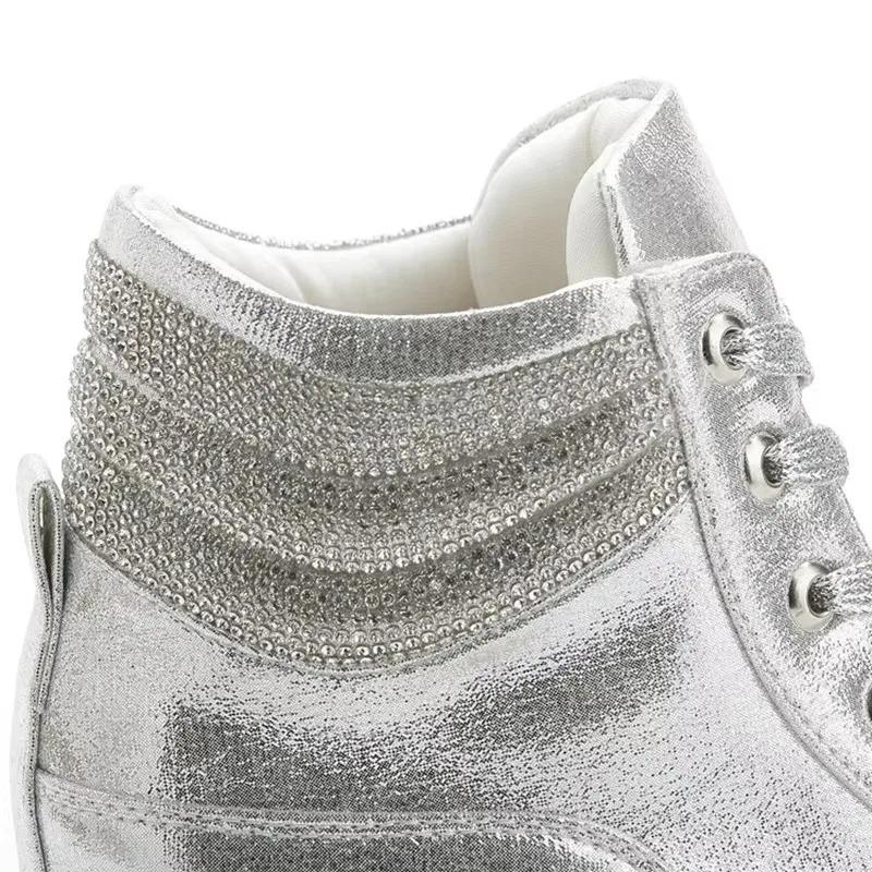 High White Shoes Women Platform Rhinestone Fashion Casual Shoes Wedge Heel Lady Leisure Sneakers Shoe