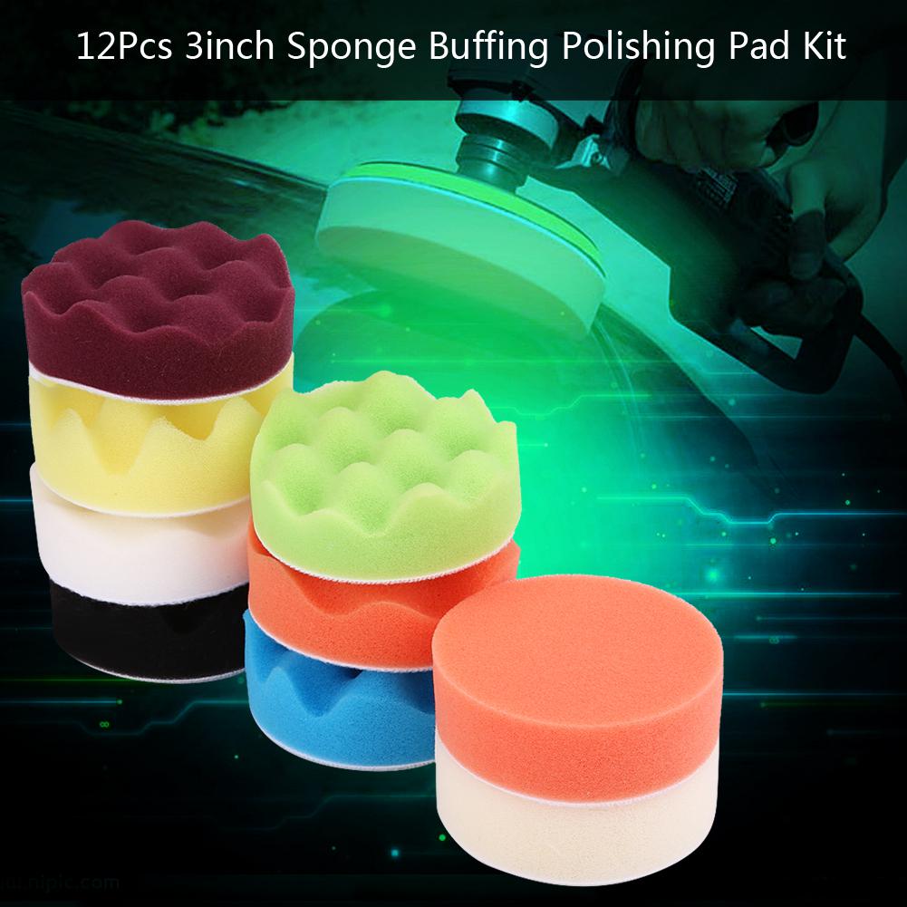 12Pcs 3inch Sponge Buffing Polishing Pad Kit for Car Polisher with Adapter
