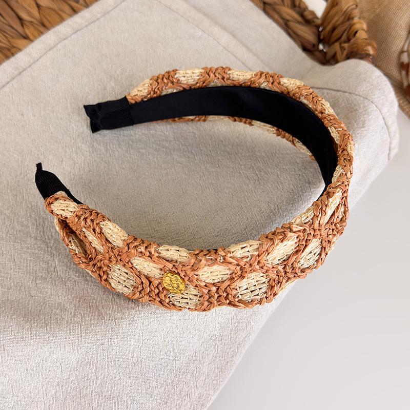 Bohemian Straw Wide-Brimmed Headband for Women - Vacation Style Hair Accessory