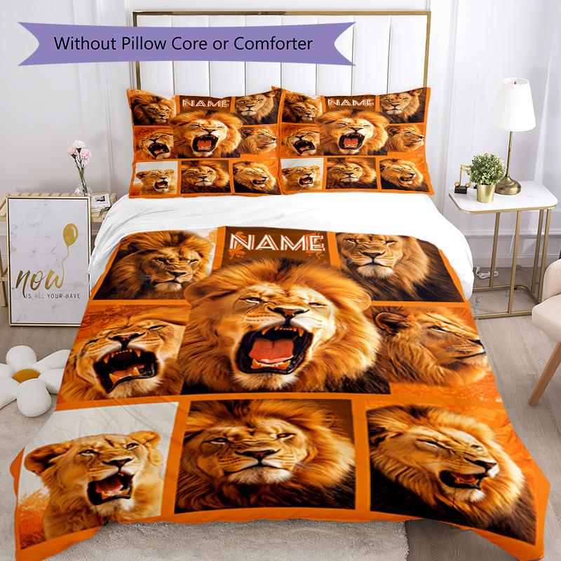 Lion Pride Customize Your Name Bedding Set Breathable Duvet Cover With Pillowcases Decorative Bed Linen For Bedroom Home Decoration Birthday Gift