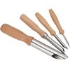 4 Piezas Herramienta de Cerámica Acero Inoxidable Perforador de Agujeros Mango Redondo de Madera Juego Hecho a Mano