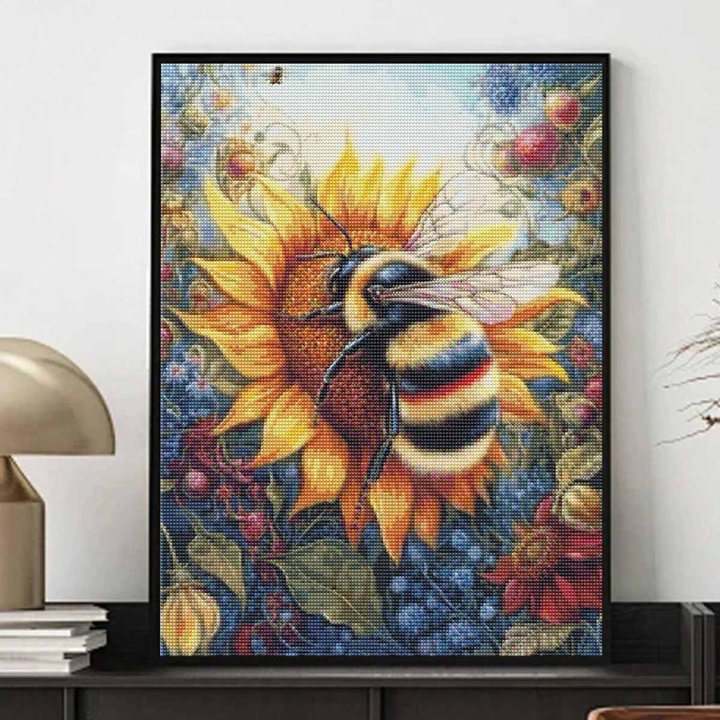 Kit de Peinture Diamant DIY Tournesol Abeille avec Diamants en Résine Brillants pour Adultes, Loisir Créatif Relaxant, Décor Mural et Idée Cadeau Fait Main Ensemble Décor